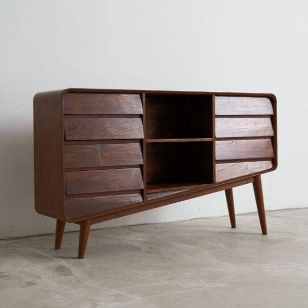 Midcentury Modern Slanted Sideboard - Teak Storage Cabinet with 7 Drawers (Pre-Order)